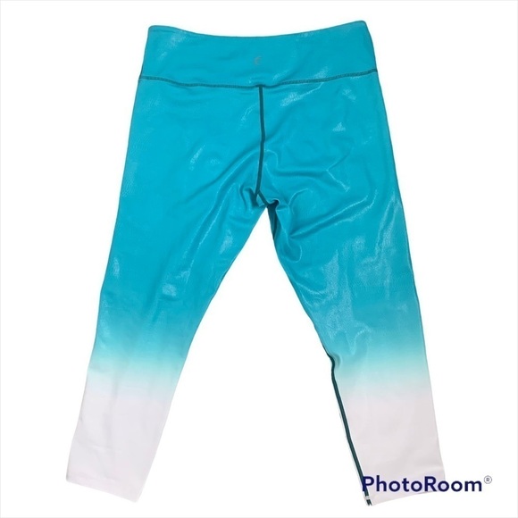 Zyia Blue Venom Metallic Ombré Teal And White Ankle Cropped Leggings - Picture 3 of 13